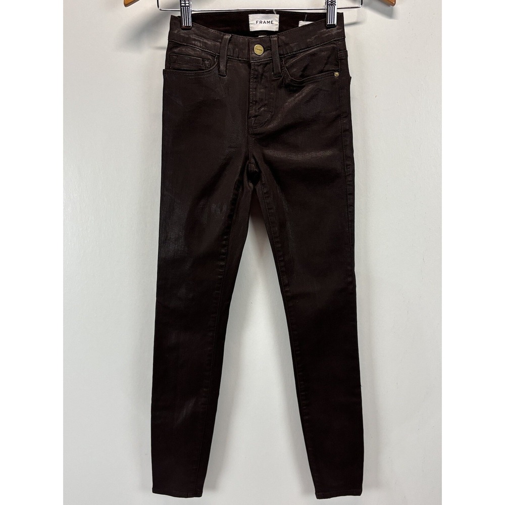 Frame Le Skinny De Jeanne Faux Leather Jeans Sz 24 Brown Vegan Pants